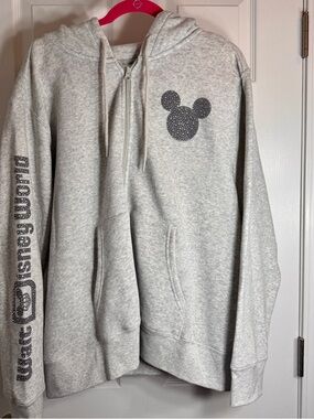 NWT Disney Parks Mickey Mouse Icon Bedazzled Rhinestone Zip Hoodie Gray 3X.